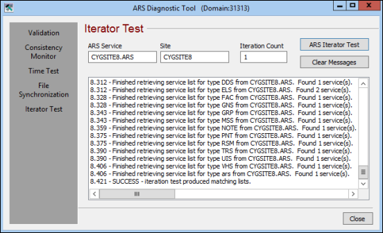 ARS Diagnostic Tool Utility — Iterator Test